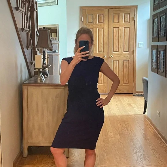 Ralph Lauren Blue Purple Twist Front Cap Sleeve Knee Length Dress - Picture 7 of 11